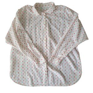 Swiss Dot Cotton Button Up Long Sleeve Women's Blouse Loft Size LM